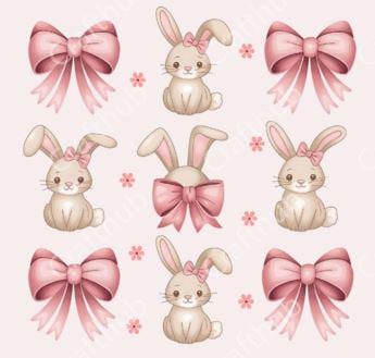 Vintage Easter Bunny DTF Transfer – Coquette Bow Shirt Print