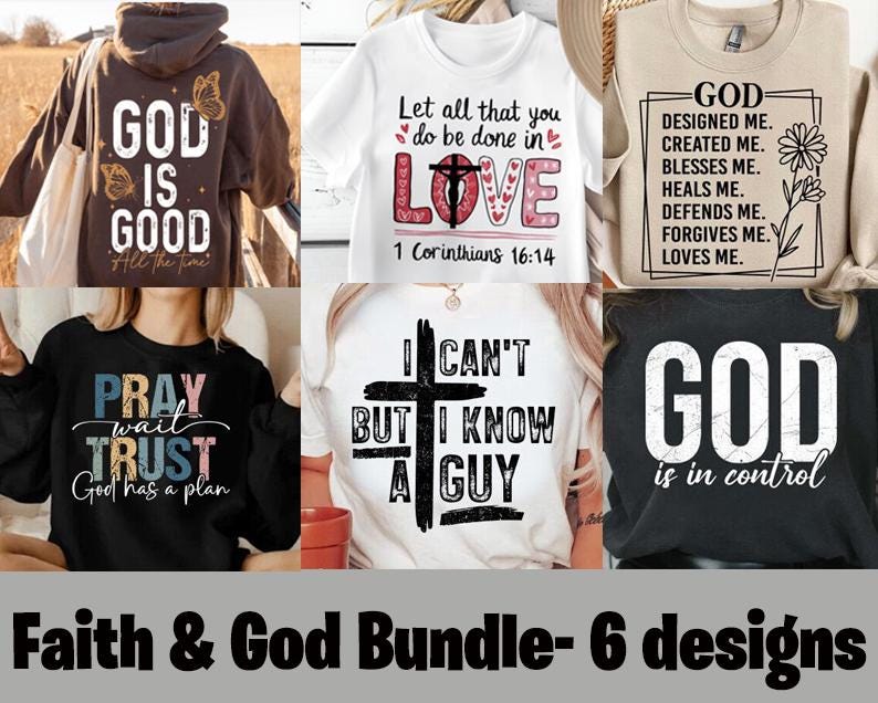 God & Faith DTF Bundle – 6 Inspirational Direct-to-Film Transfers | 6-Pack Ready to Press Heat Transfers