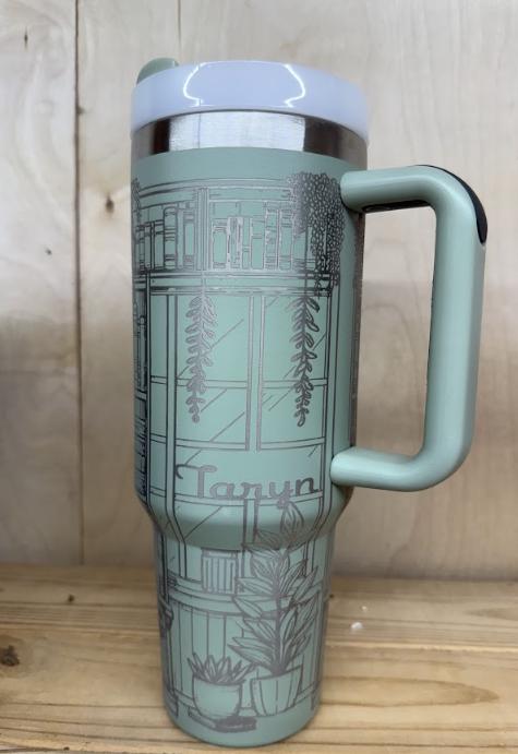 Book Lovers Library Inspired Engraved 40 oz Tumbler | Inspired Stanley Dupe Inspired Stainless Steel Tumbler with Handle, Lid, and Straw