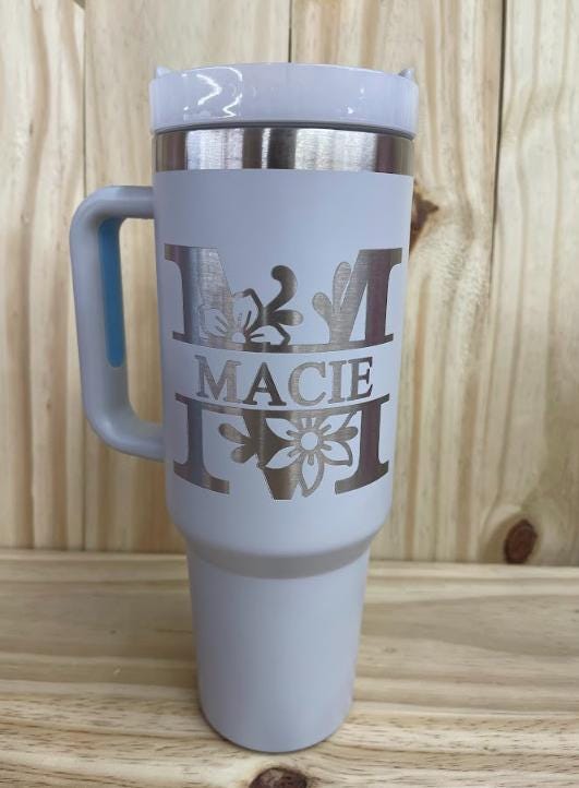 Personalized 40 oz Stainless Steel Tumbler with Handle, Lid, and Straw | Stanley Dupe