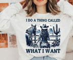 For the fearless, independent, and wild-at-heart—this "I Do a Thing Called What I Want" DTF transfer features a strong-willed cowgirl gazing off into the open wild. Perfect for adding a bold, Western touch to your t-shirts, hoodies, or tote bags. Whether you embrace the cowboy way of life or just don’t like being told what to do, this design is made for you!