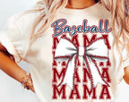 Baseball Mama Coquette Bow DTF Transfer | Vintage Sports Graphic