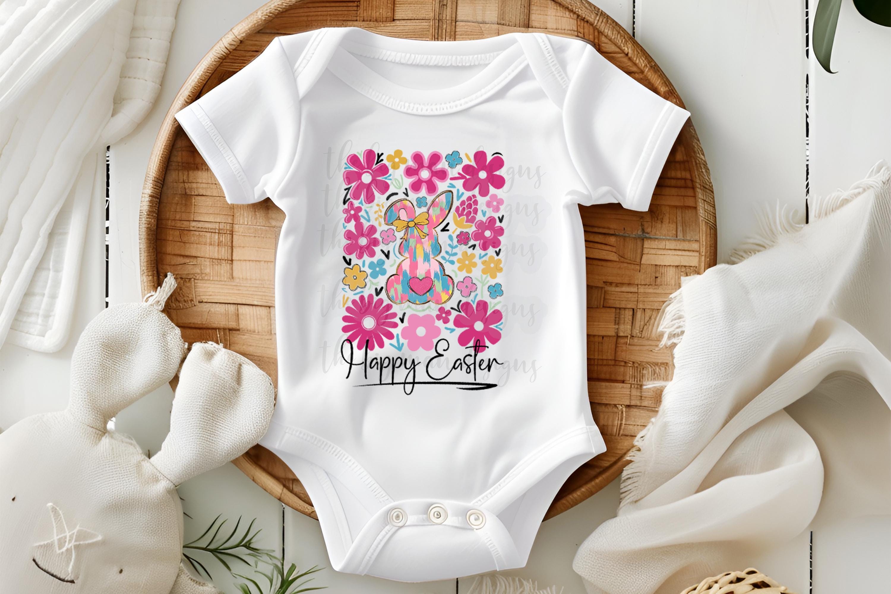 Happy Easter Coquette Bow Flowers Baby Bodysuit| Onesie | Toddler T-shirt| baby girl Easter outfit| baby boy Easter outfit