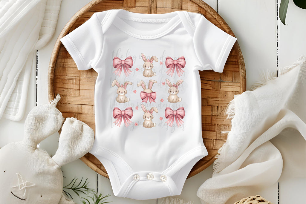 Easter Rabbit Bunny Coquette Bow Baby Bodysuit| Onesie | Toddler T-shirt| baby girl Easter outfit| baby boy Easter outfit