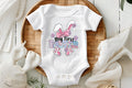 My first Easter onesie with faux glitter available in white, pink, grey, blue, and black. This cute design features bunny ears, a bow, cute feet, and adorable flowers. Easter is in pastels with faux glitte.
