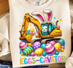 Get ready for Easter with this fun, bright, and colorful "Eggs-Cavator" design! Featuring a playful excavator digging up bright eggs alongside a cute bunny, this DTF transfer is perfect for creating unique Easter-themed shirts. Printed with high-quality Direct-to-Film (DTF) technology, ready to press onto your favorite shirt. Great for Easter gifts, family outings, and more. On natural shirt