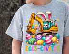 Get ready for Easter with this fun, bright, and colorful "Eggs-Cavator" design! Featuring a playful excavator digging up bright eggs alongside a cute bunny, this DTF transfer is perfect for creating unique Easter-themed shirts. Printed with high-quality Direct-to-Film (DTF) technology, ready to press onto your favorite shirt. Great for Easter gifts, family outings, and more. On sport gray