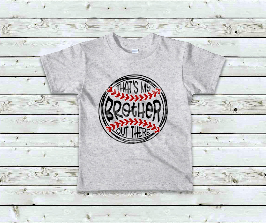 Cheer on your favorite player with this "That's My Brother" Baseball Shirt! Perfect for game days, team events, or matching family outfits. Made from Gildan Softstyle tees for a soft, comfortable fit. Available in toddler (2T-5T), youth (S-XL), and adult (S-3XL) sizes. This shirt is created using DTF printing, ensuring vibrant, long-lasting designs. on grey