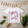 Little Sister Baseball Shirt | Pink Bow, Faux Glitter Print