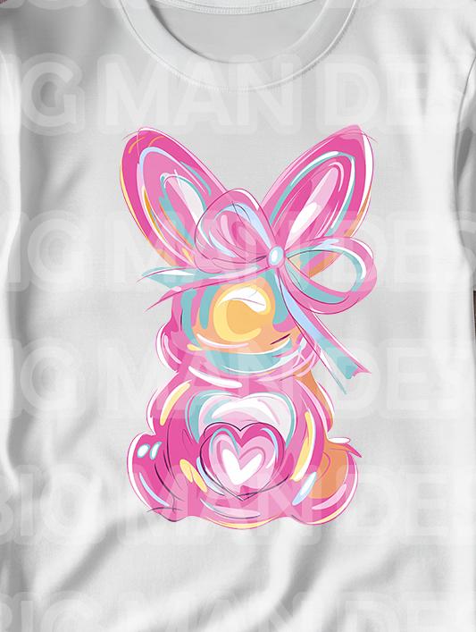Brushstroke Easter Bunny Coquette Bow DTF Transfer | Ready-to-Press Easter Shirt Print | Pastel Bunny Bow Design. Get ready for Easter in style with this adorable brushstroke bunny DTF transfer featuring a chic coquette bow! This soft pastel design blends trendy brushstroke art with a vintage-inspired feminine touch, making it the perfect choice for Easter outfits, and stylish t-shirts. This ready-to-press Direct to Film (DTF) transfer makes it easy to create your own cute and festive tee!