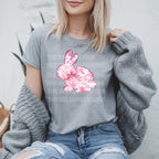 Elevate your Easter and spring wardrobe with this stunning Floral Pink Toile Chinoiserie Full Bunny DTF Transfer! This design features a detailed full-body bunny silhouette, adorned with an elegant pink floral toile pattern, perfect for creating a vintage-inspired, sophisticated look. Whether you’re crafting a stylish Easter shirt, a delicate spring piece, or a timeless fashion statement, this transfer is the perfect addition to your collection. On a gray shirt