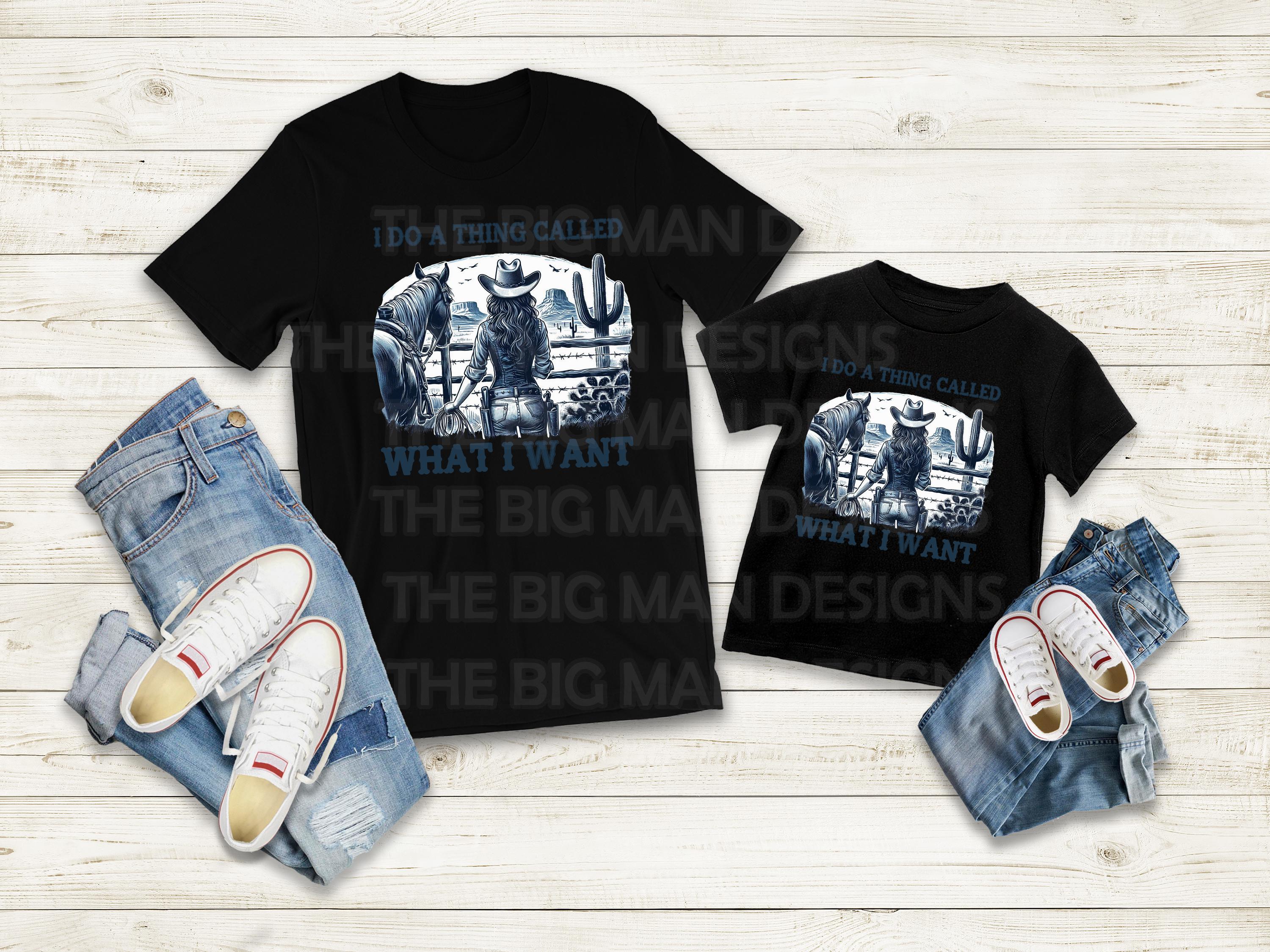 For the fearless, independent, and wild-at-heart—this "I Do a Thing Called What I Want" DTF transfer features a strong-willed cowgirl gazing off into the open wild. Perfect for adding a bold, Western touch to your t-shirts, hoodies, or tote bags. Whether you embrace the cowboy way of life or just don’t like being told what to do, this design is made for you! On black