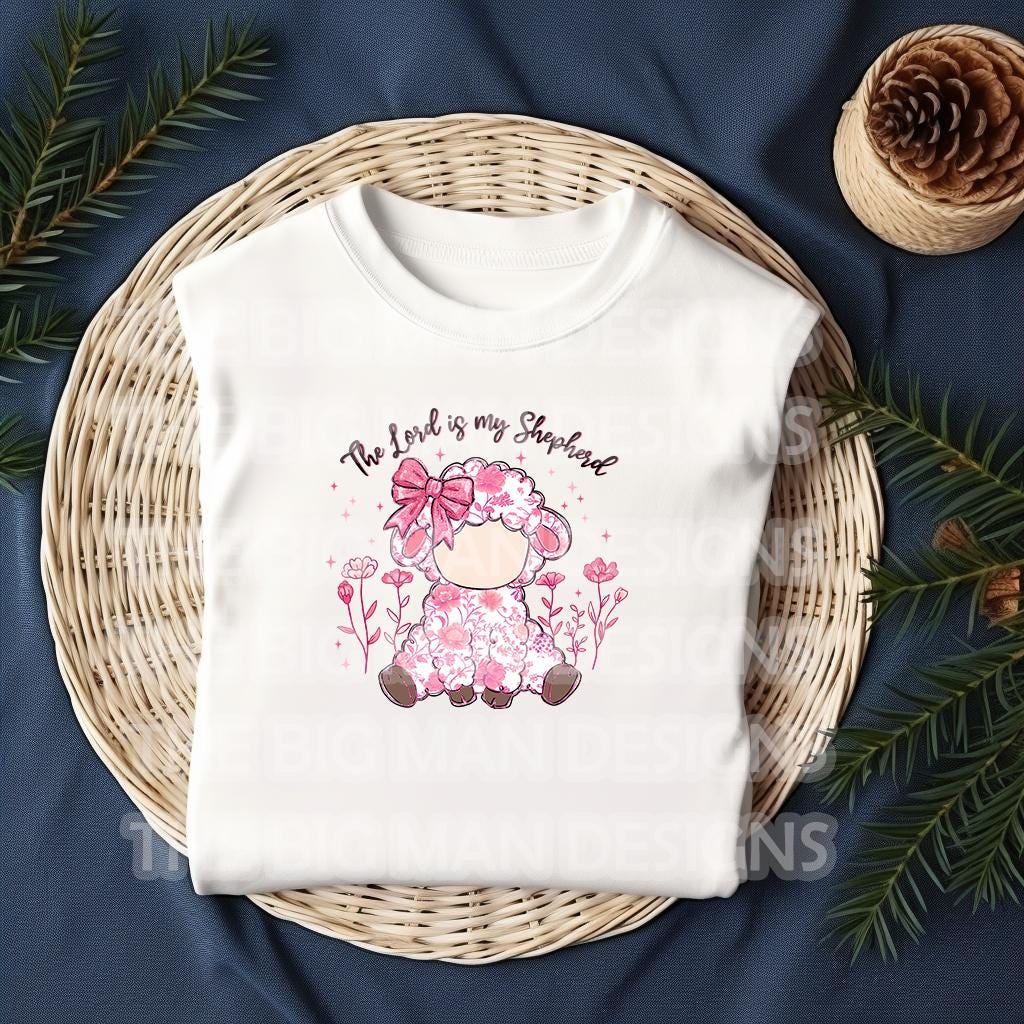 Floral Pink Toile Chinoiserie Sheep DTF Transfer | The Lord Is My Shepherd | Elegant Faith-Based Easter Transfer