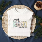 He Is Risen DTF Transfer | Pastel Brushstroke Easter Design with Bunny Ears & Matthew 28:6 Scripture | Ready-to-Press
