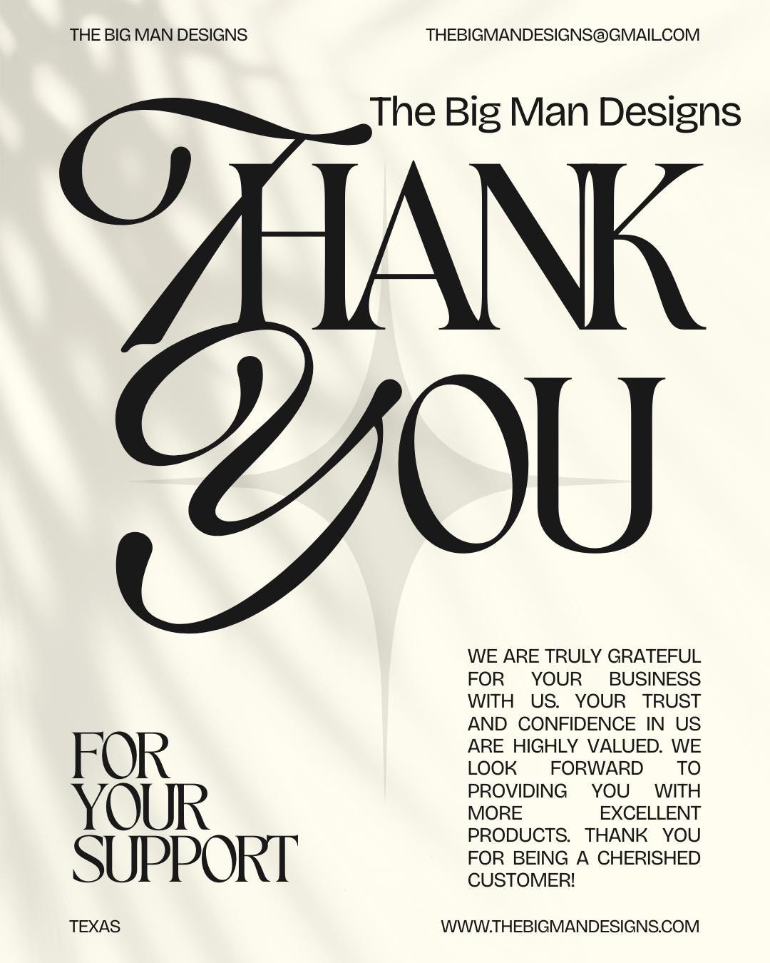 Thank you for supporting the Big Man Designs. We appreciate you.