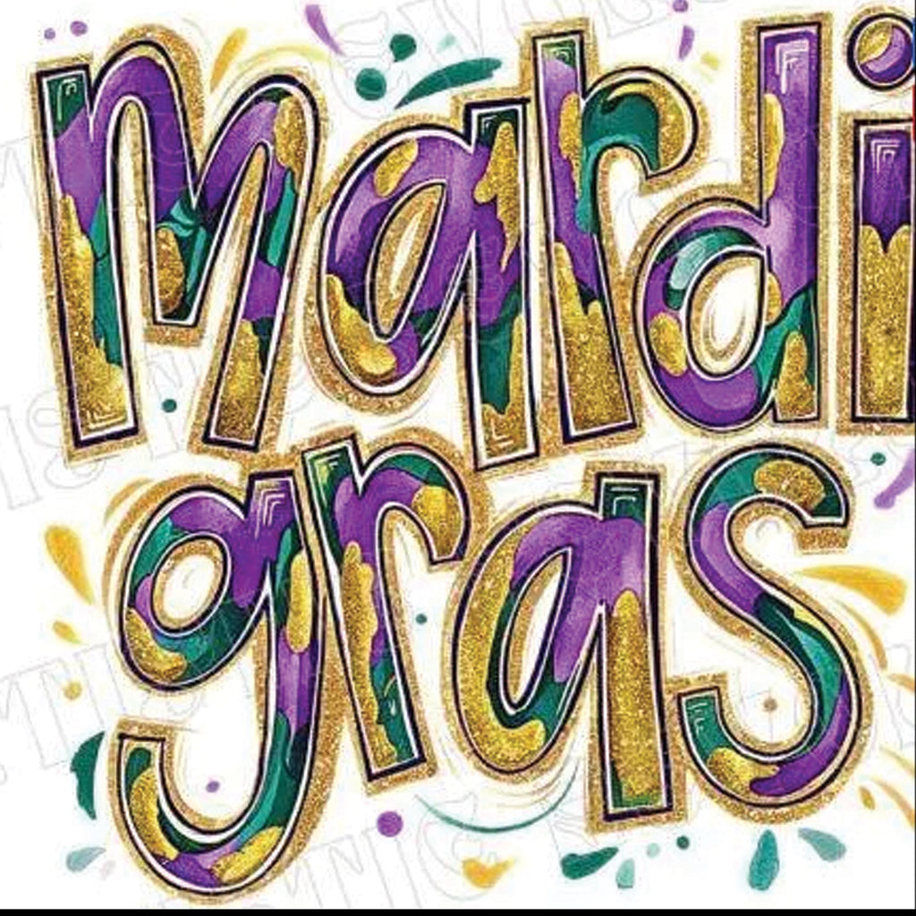 Celebrate Mardi Gras in style with this stunning glitter brushstroke DTF transfer! Featuring bold purple, green, and gold brushstrokes with a glitter effect, this design is perfect for creating a festive and fun Fat Tuesday t-shirt. Whether you're heading to a parade, a party, or just showing your love for New Orleans vibes, this transfer will make your outfit stand out!