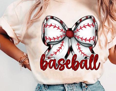 Baseball Bow DTF Transfer | Retro Hand Lettered Design