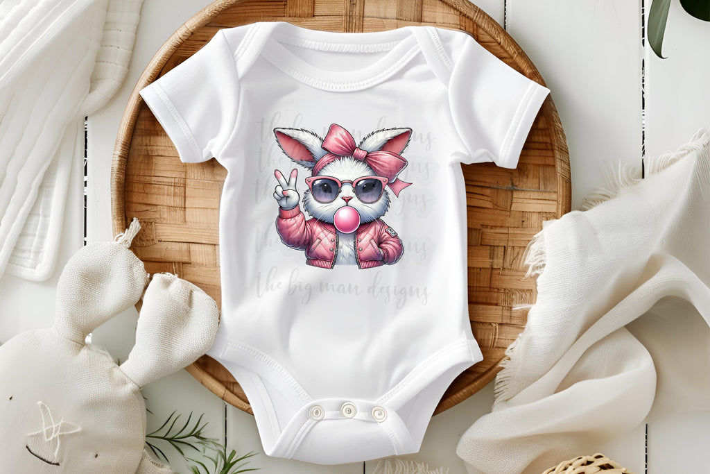 Peace Bunny Bubble Coquette Bow Baby Bodysuit| Onesie | Toddler T-shirt| baby girl Easter outfit| baby boy Easter outfit