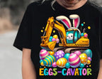 Get ready for Easter with this fun, bright, and colorful "Eggs-Cavator" design! Featuring a playful excavator digging up bright eggs alongside a cute bunny, this DTF transfer is perfect for creating unique Easter-themed shirts. Printed with high-quality Direct-to-Film (DTF) technology, ready to press onto your favorite shirt. Great for Easter gifts, family outings, and more. On black
