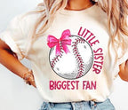 Little Sister Baseball Shirt | Pink Bow, Faux Glitter Print