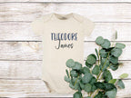 Personalized custom name onesie. Handwritten first and middle name. Available in 10 different color Gerber onesies. Great baby shower gift or baby announcement.