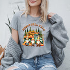 Happy Fall Y'all vibrant Gnomes with pumpkins and sunflowers; shirt is 100% cotton with a DTF design so it will be soft and durable. Great autumn  shirt or a fall gift. Great for going the pumpkin patch or wearing for Thanksgiving. Pictured in sports grey