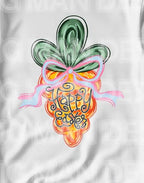 Hop into the Easter spirit with this adorable Coquette Carrot design! Featuring a brushstroke carrot that says Happy Easter with a charming coquette bow, this transfer is the perfect way to add some sweetness and playful charm to your Easter wardrobe. The design captures the joy of Easter with a delicate, whimsical touch, making it ideal for  the holiday. Whether you're crafting a shirt for yourself, a gift, or a special event, this design is sure to bring smiles. Looks great on white!