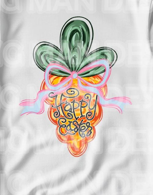 Hop into the Easter spirit with this adorable Coquette Carrot design! Featuring a brushstroke carrot that says Happy Easter with a charming coquette bow, this transfer is the perfect way to add some sweetness and playful charm to your Easter wardrobe. The design captures the joy of Easter with a delicate, whimsical touch, making it ideal for  the holiday. Whether you're crafting a shirt for yourself, a gift, or a special event, this design is sure to bring smiles. Looks great on white!