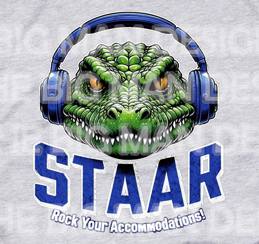 Get ready to rock testing season with our STAAR Rock Your Accommodations T-shirt! Featuring a bold gator head wearing oversized headphones, this shirt is perfect for teachers, administrators, and education staff who want to bring some fun and motivation to test prep. Close up on sports grey