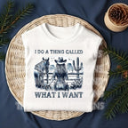 For the fearless, independent, and wild-at-heart—this "I Do a Thing Called What I Want" DTF transfer features a strong-willed cowgirl gazing off into the open wild. Perfect for adding a bold, Western touch to your t-shirts, hoodies, or tote bags. Whether you embrace the cowboy way of life or just don’t like being told what to do, this design is made for you! on white- close up