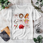 Step up your game day style with this adorable Retro Coquette Baseball DTF Transfer! Featuring a vintage-inspired 3x3 grid design with all the baseball essentials—bows, a bat, a glove, a helmet, a baseball, and must-have stadium snacks like a hot dog and popcorn—this transfer brings a trendy, playful touch to any baseball tee, sweatshirt, or onesie! Just press and go—no weeding required! on white