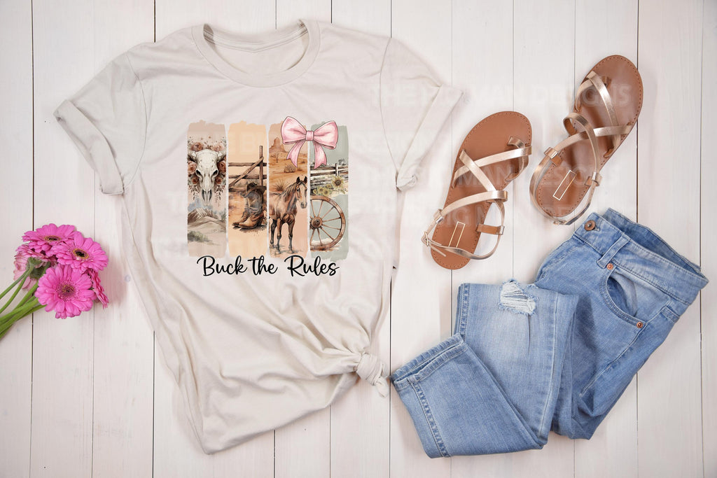 Funny Western Brushstroke "Buck the Rules" DTF Transfer | Ready-to-Press Shirt Print