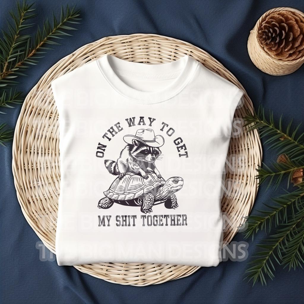 Funny Raccoon Cowboy Riding Turtle DTF Transfer | Ready-to-Press