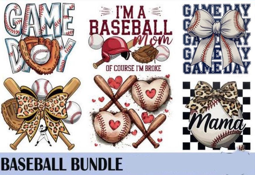 Baseball Mama DTF Transfer Bundle | Coquette Bow, Game Day Designs