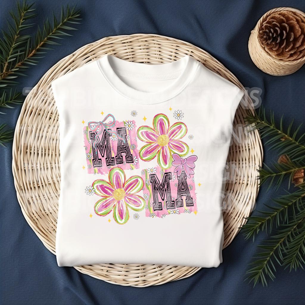 Mama Boho Doodle Flowers Tee – DTF Printed Shirt