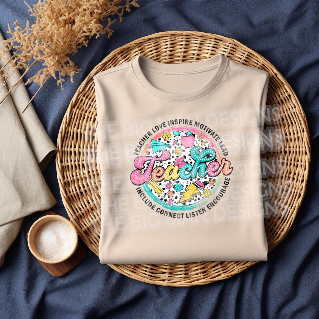 Colorful Teacher Shirt | Inspire, Motivate, Lead Design