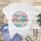 "Colorful motivational teacher t-shirt styled with denim"