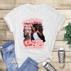 Custom Senior Graduation DTF Transfers featuring personalized photo designs in red, blue, yellow, black, and orange school colors with "Senior 2025" and "Congratulations" text for DIY graduation shirts.