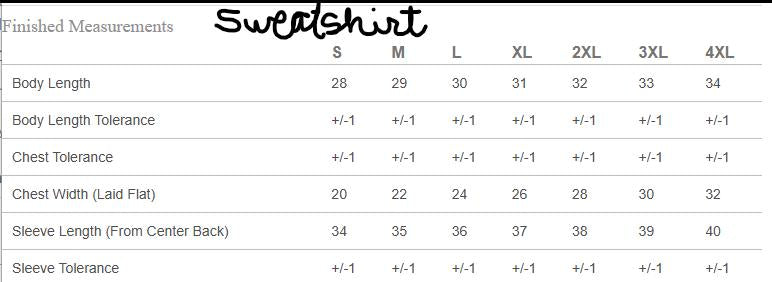 sizing guide for sweatshirts