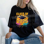 Add some color to your Class of 2025 celebration with this Paint Splash Graduation DTF Transfer! Featuring bold lettering, a graduation cap, and dripping neon paint splashes, this design is perfect for standout senior shirts.