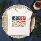 Celebrate freedom in full bloom! This Daisy Flag DTF Transfer is perfect for 4th of July, Memorial Day, or everyday patriotism. Featuring a textured American flag made of daisies and bold red & blue strokes with the phrase “Land of the Free, Because of the Brave,” this ready-to-press heat transfer makes creating custom apparel quick and easy.