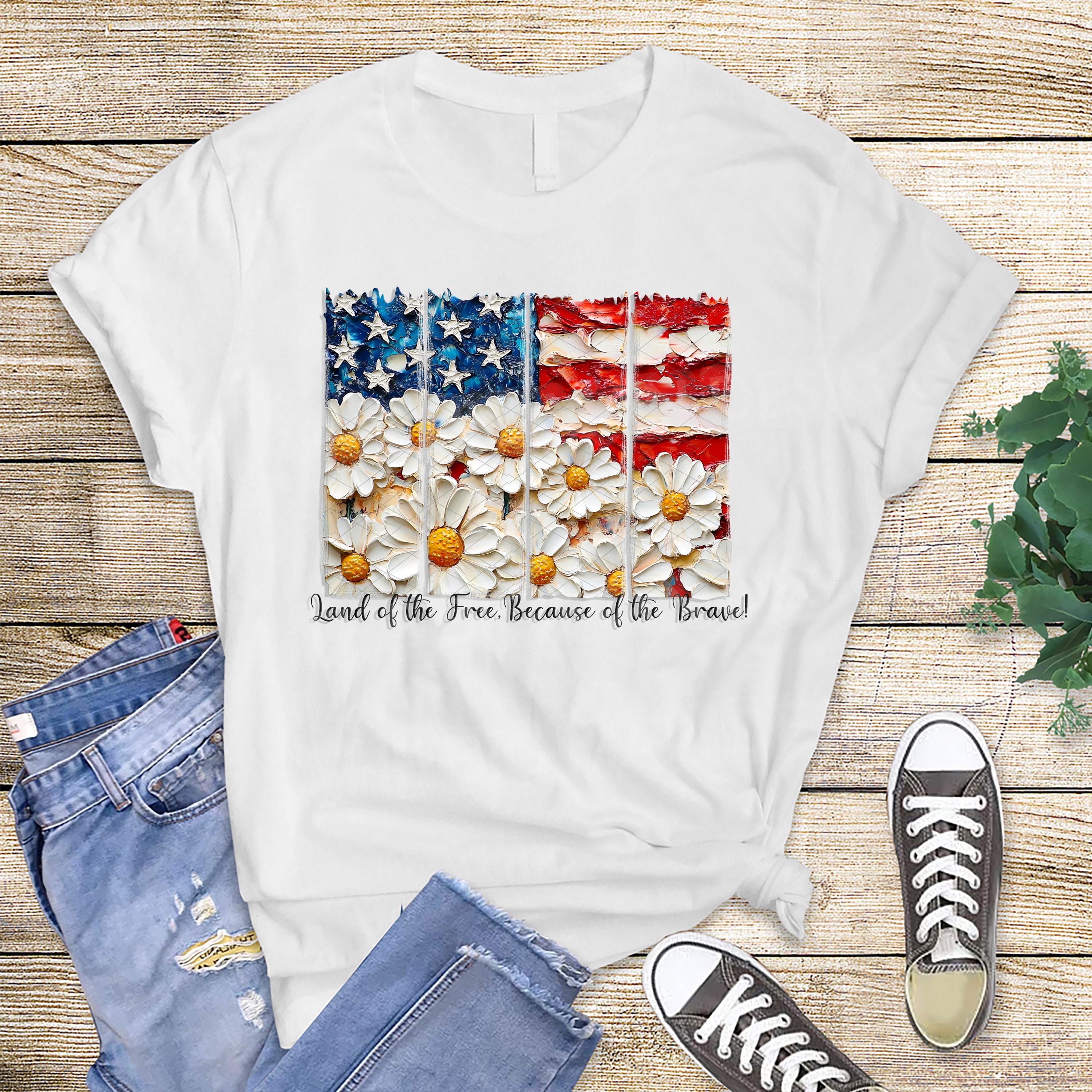 This daisy American flag tee is the perfect blend of soft and strong. Show your gratitude this 4th of July with a shirt that says it all — “Land of the Free, Because of the Brave.”
Available as a tee, sweatshirt, or DTF transfer.