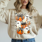 Sand sweatshirt mockup with pumpkin ghost and bat Halloween DTF transfer