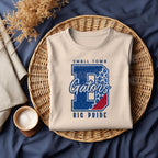 Small Town Big Pride Gators design on natural T-shirt flat lay