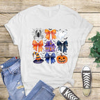 white shirt mockup with coquette bow Halloween haunted house DTF applied