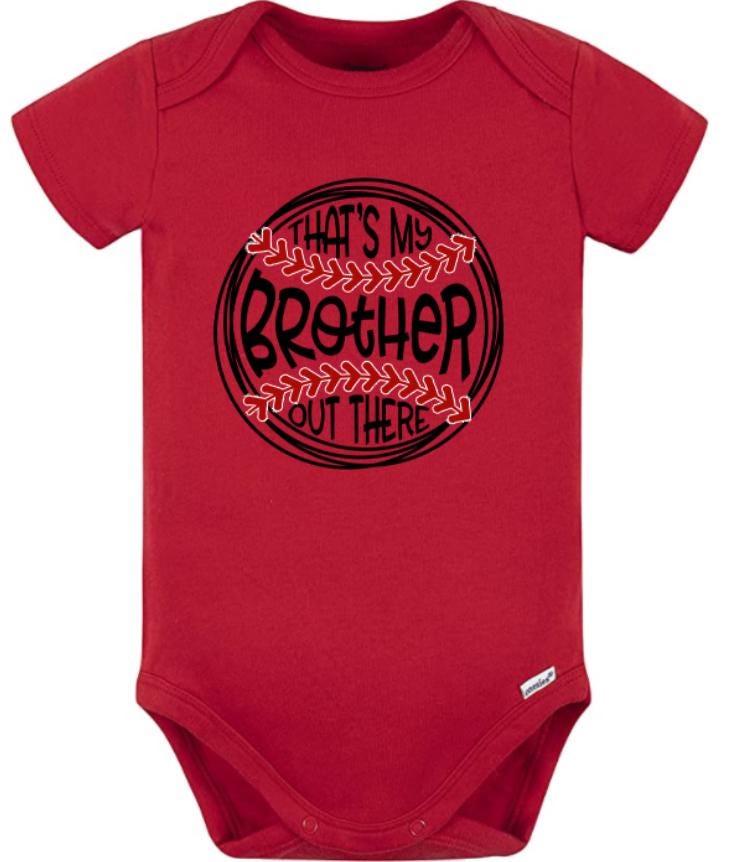 That's my Brother baseball onesie on red
