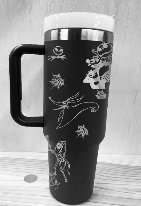Oogie Boogie Nightmare Before Christmas personalized tumbler on black 40 oz tumbler with silver design