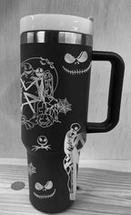 Oogie Boogie Nightmare Before Christmas personalized tumbler on black 40 oz tumbler with silver design