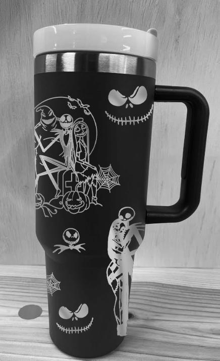 Oogie Boogie Nightmare Before Christmas personalized tumbler on black 40 oz tumbler with silver design
