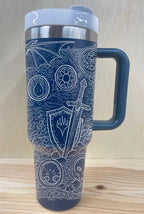 Magic The Gathering images on blue 40 oz tumbler with steel design